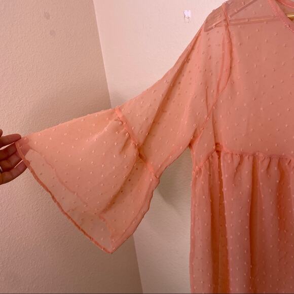 Red Lolly Orange Bell Sleeve Dotted Top Large - Picture 3 of 10